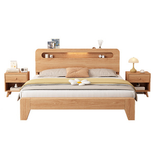 全实木床1米8双人床1米5家用加厚橡木储物床出租房用1米2单人床架