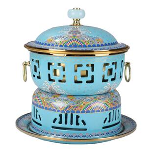 景泰蓝铜火锅小火锅一人一锅纯铜酒精铜锅单人家用酒精炉珐琅火锅