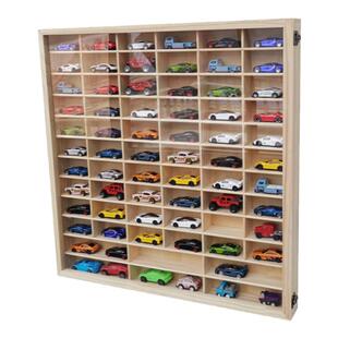 1：64多美卡风火轮小汽车模型展示架玩具车实木防尘壁挂收纳木盒