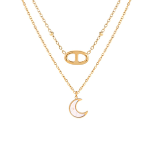 LARAINEYIN简约高级感猪鼻子项链百搭叠戴颈链月亮白贝锁骨链钛钢