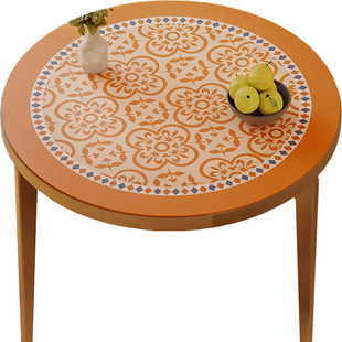 圆桌桌布防水防油免洗圆形家用皮革大小圆桌垫轻奢复古桌面保护垫