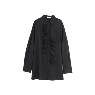 西町村屋法式衬衫女春季新款设计感风琴褶宽松长袖衬衣AA9103021