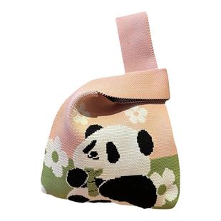 熊猫针织手提包生日伴手礼袋编织手拎成都网红爷爷宽窄巷子圣诞