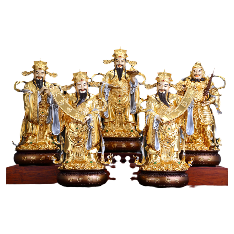 黄铜贴金五路财神爷佛像商铺开业