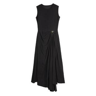 【自营】ELLE摩登拼接针织连衣裙女2025夏款收腰无袖气质a字伞裙