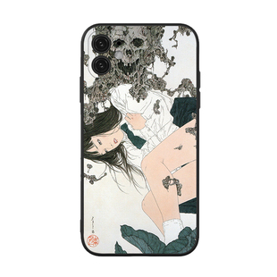 浮世绘日系奇幻怪诞少女液态硅胶手机壳适用于iphonex/12安卓定制