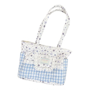 小白兔几 可爱蕾丝格子拼接帆布包女2025新款时尚休闲通勤托特包