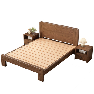 现代简约实木床双人床1米8床主卧床1米5原木大床1米2租房单人床架