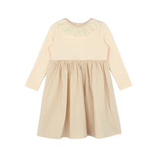 大耳象女童花边拼接连衣裙2026春季新款宝儿娃娃领木耳边长袖裙子