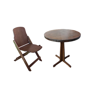 实木折叠圆桌家用复古咖啡厅桌椅组合奶茶店网红桌椅餐厅外摆桌椅