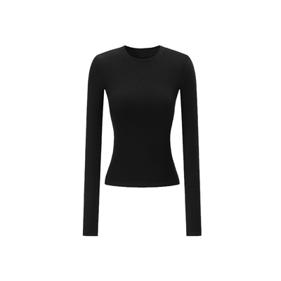 黑色内搭修身圆领正肩长袖女t恤