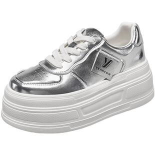 意尔康官方旗舰店正品女鞋单鞋板鞋厚底银色外传通勤百搭时尚潮流