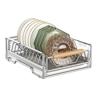 不锈钢碗碟收纳架厨房橱柜内置抽屉式拉篮抽拉碗盘置物架沥水碗架