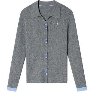 PSALTER诗篇衬衫领绞花撞色拼接修身针织开衫春款