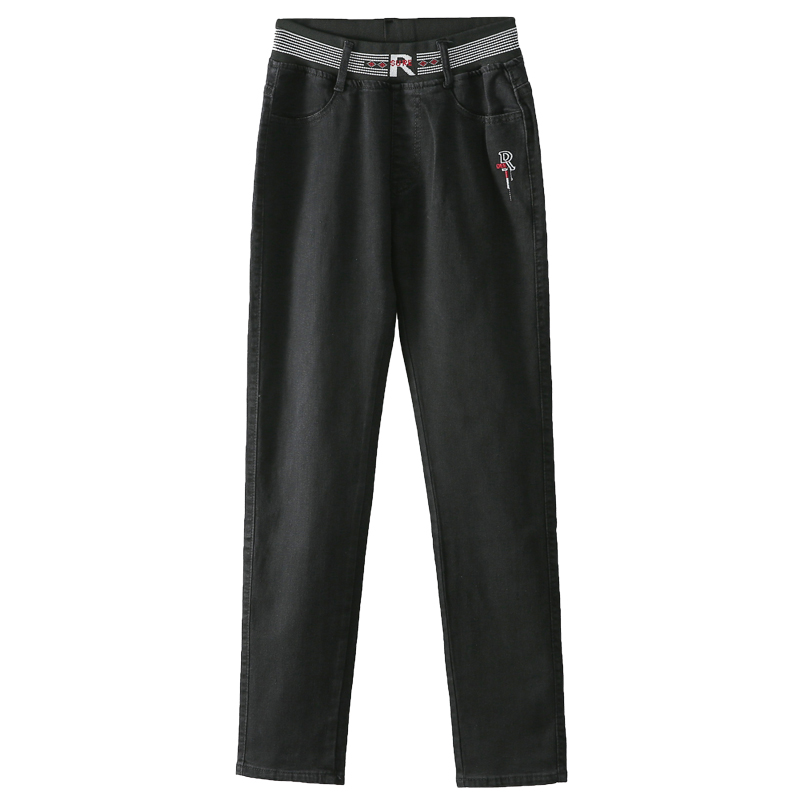 高腰显瘦小直筒牛仔裤女新款2023年胖mm弹力松紧腰中老年大码女裤