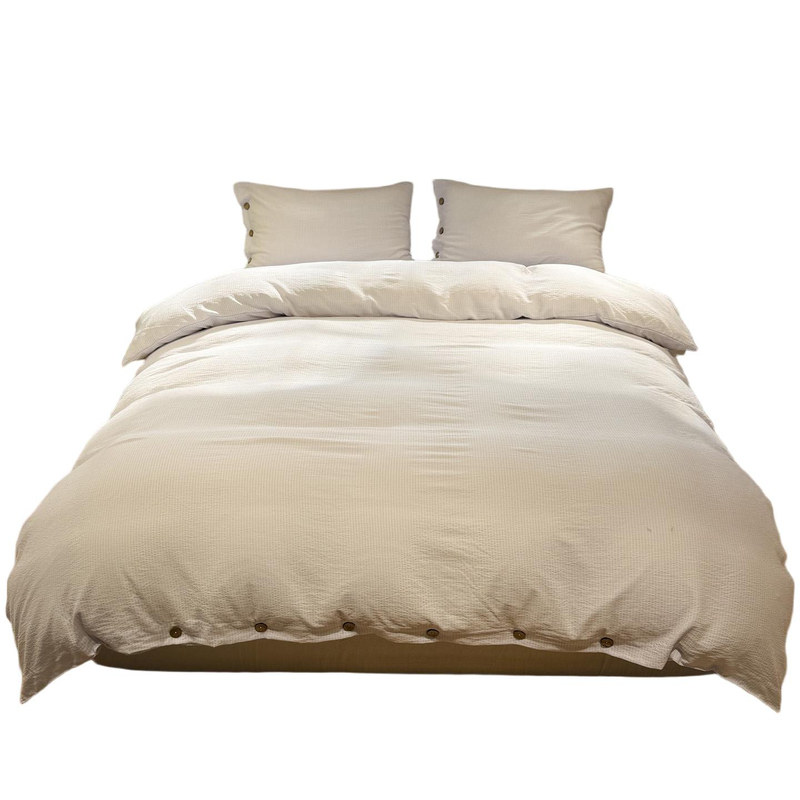 纽扣四件套床上用品被套被罩学生宿舍双层纱棉布三件套2026新款