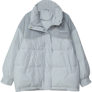 时尚宽松立领牛仔拼接羽绒服女2025冬季新款鸭绒百搭外套休闲1059