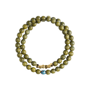 庆祥泰天然绿檀木手串真品女款高端木质老料檀香双圈静心莲花手链