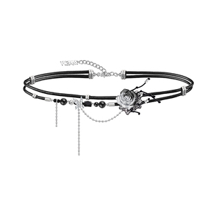 MASW麻秀原创设计荆棘系列暗黑玫瑰花颈链小众黑色皮革高级感项链