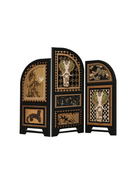 中古风桌面小屏风摆件高级感小众客厅电视柜家居装饰入户玄关摆画