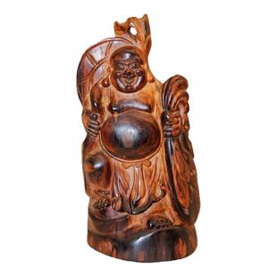 国标红木越黄弥勒佛摆件越南黄花梨木雕人物佛像收藏手把件笑佛