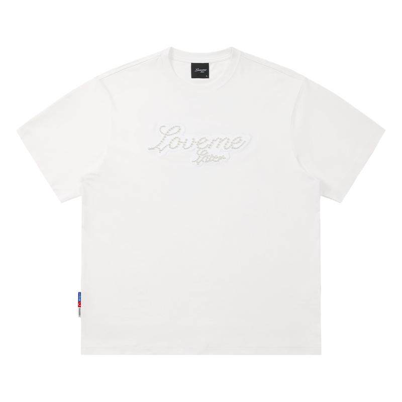 LML花体LOGO珍珠刺绣短袖T恤
