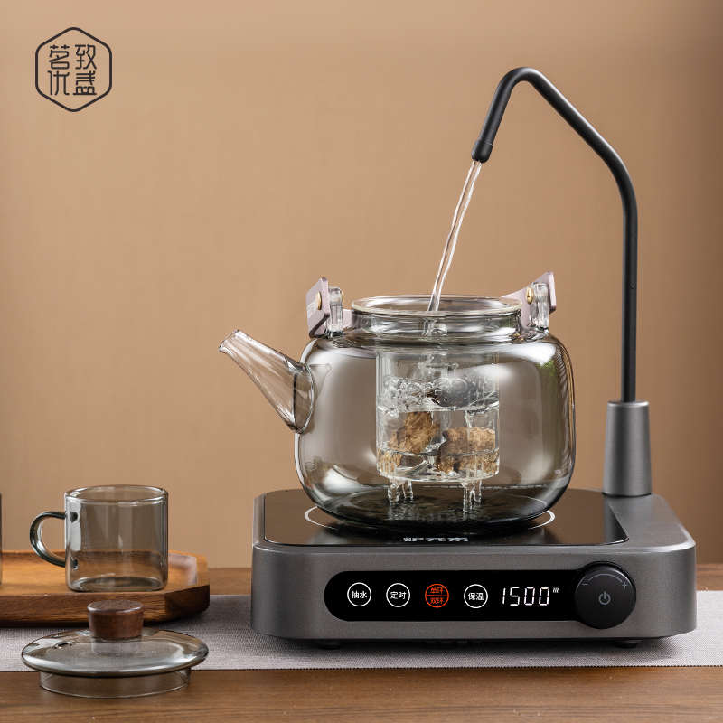 2023新款抽水电陶炉煮茶器提梁玻璃煮茶壶蒸煮一体养生壶家用烧水