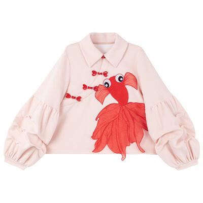 KEIKO中国风金鱼绣花粉色卫衣