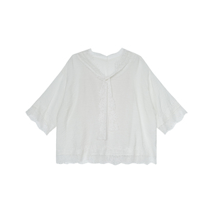 送吊带 仙气睫毛蕾丝花边拼接V领飘带设计感温柔优雅上衣安妮森林