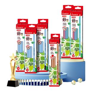 Marco马可12支儿童铅笔练字粗杆铅笔幼小衔接学龄前幼儿园初学者专用铅笔三角杆正姿铅笔短支原木文具套装