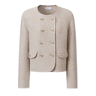 VGRASS维格娜丝春季100%绵羊毛双面呢双排扣气质千金感小香外套女