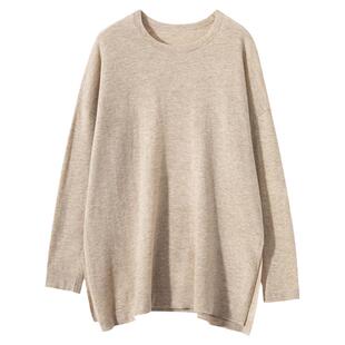 68支精纺超薄100%山羊绒蝙蝠衫女秋冬中长款圆领宽松大码针织打底