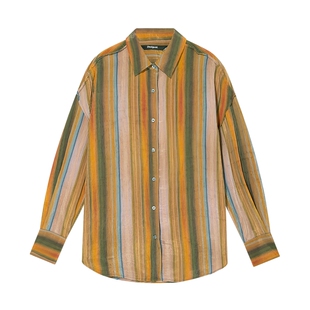 Desigual竖条纹渐变光泽感宽松长袖女士衬衫