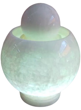 天然幻彩白玉石桌面风水球手工抛真光喷泉流水摆件转动饰品可发光