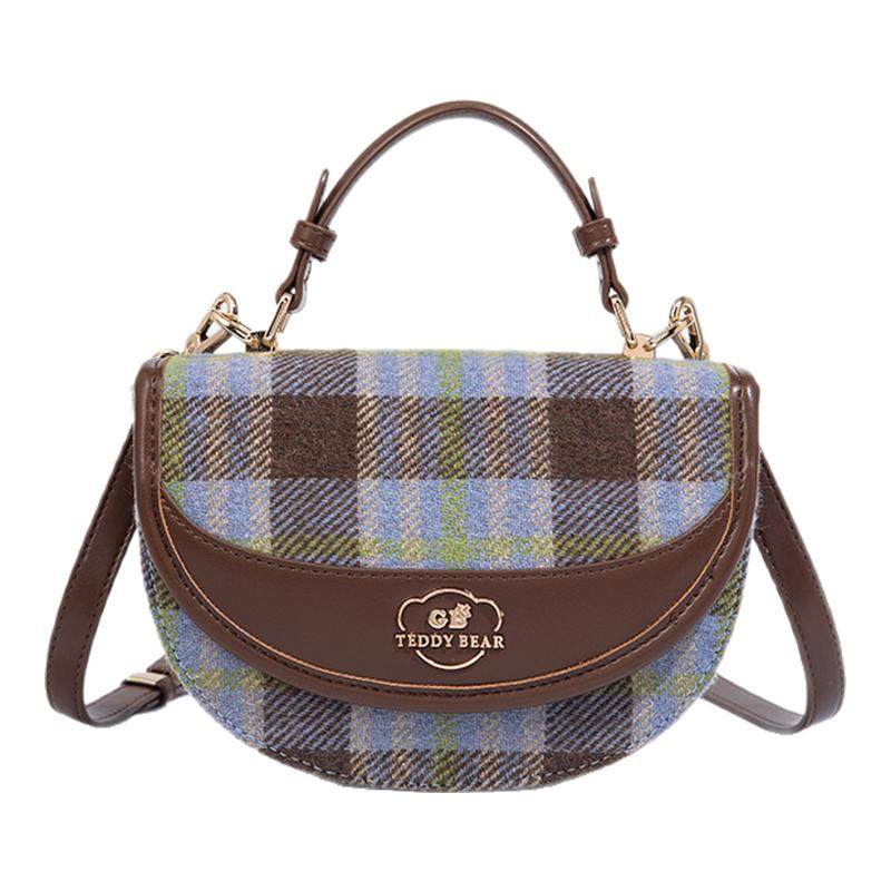 泰迪熊格子欧美时尚斜挎女包