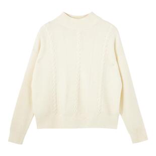 布景毛衣女冬季简约半高领纯色针织扭花内搭外穿针织衫上衣1616