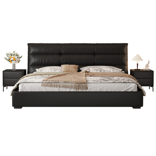 DDC意式极简真皮床主卧室黑色高端大气双人软包大床2米x2米2储物