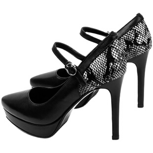 防水台高跟鞋春秋新款百搭女鞋33小码扣带真皮厚底细跟单鞋