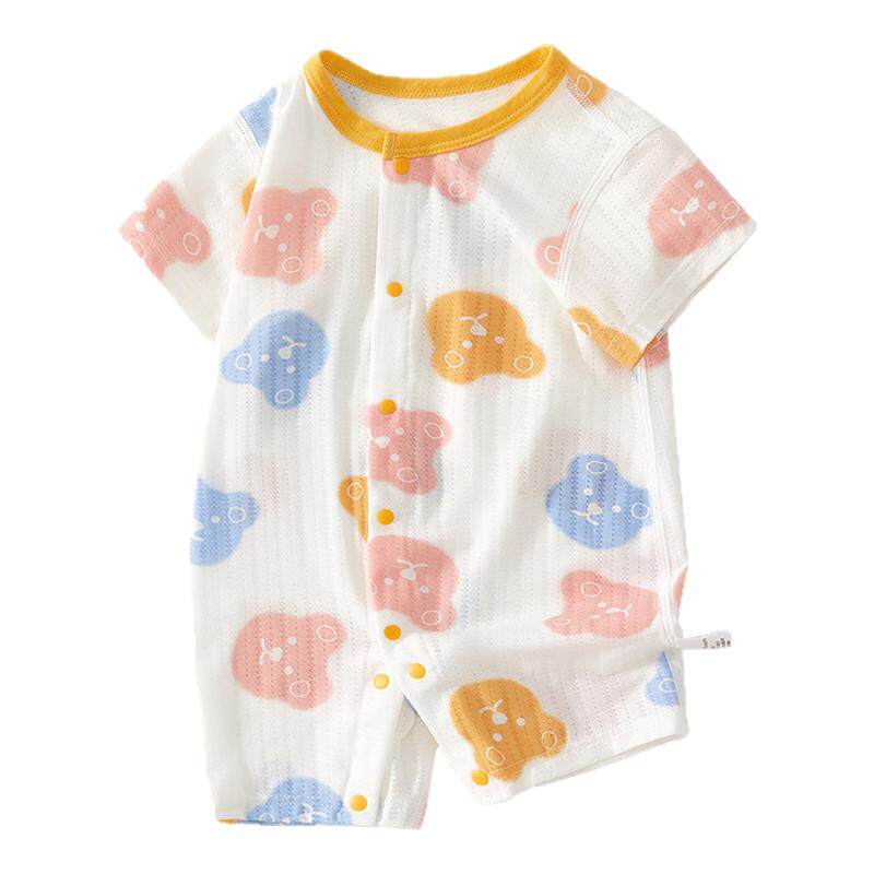 婴儿衣服夏季莫代尔空调服新生儿短袖对开连体衣睡衣宝宝外出哈衣