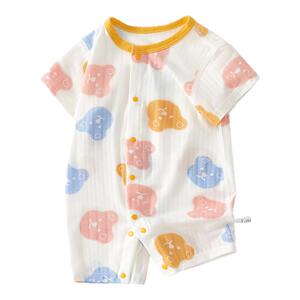 婴儿衣服夏季莫代尔空调服新生儿短袖对开连体衣睡衣宝宝外出哈衣