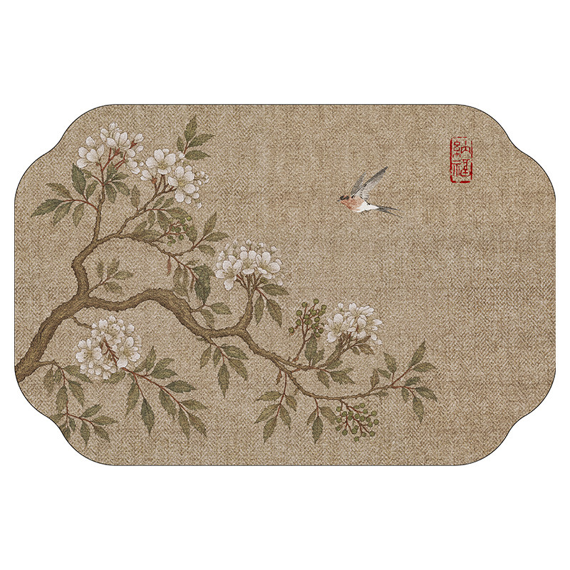 中式花鸟硅藻泥吸水速干防滑脚垫