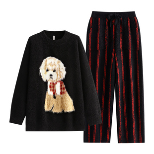 悦内半边绒睡衣女款冬季秋冬珊瑚绒家居服冬天保暖毛绒绒可爱小狗