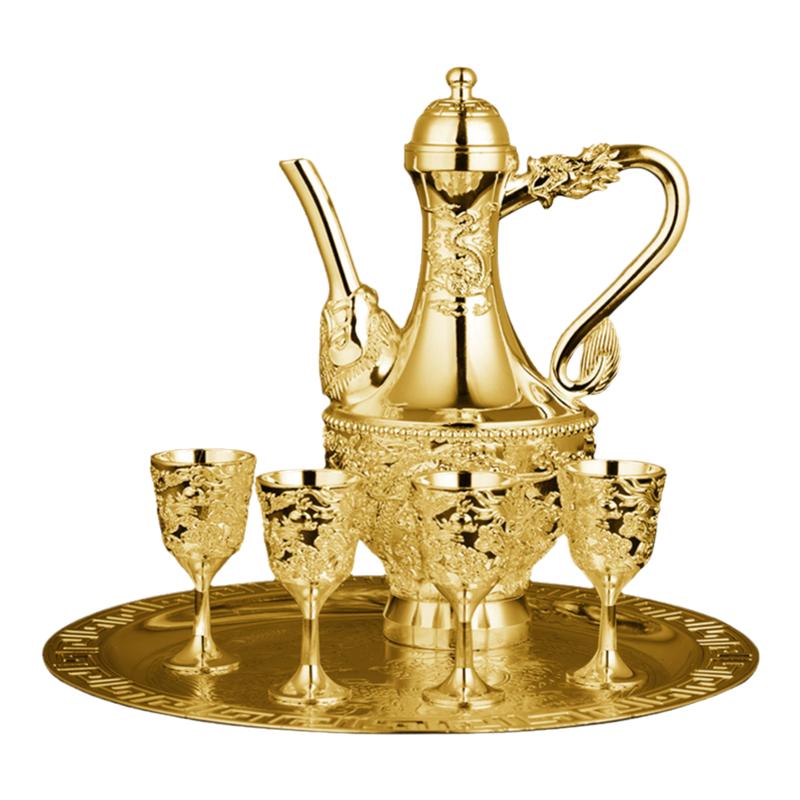 龙凤呈祥轻奢复古镀金酒具五件套