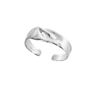 EWEST 复古褶皱开口纯银手镯女小众饰品腕饰高级宽镯子设计感首饰