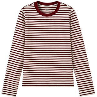 全棉时代女士T恤2026年春季新款针织长袖条纹打底衫内搭保暖上衣