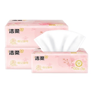 洁柔抽纸100抽24包可湿水桃花溪畔卫生面巾餐巾纸巾家用实惠纸抽