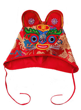 宝宝春秋唐装手工虎头帽长命锁