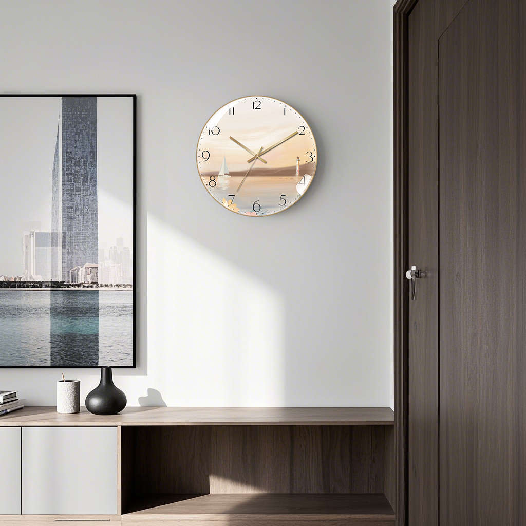 弧形时尚客厅挂钟新款轻奢钟表简约现代家用玻璃挂表创意装饰时钟