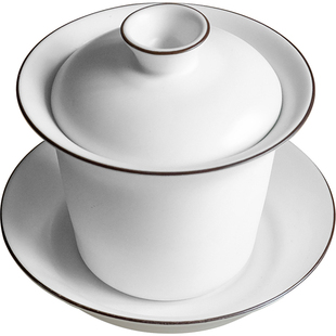 陶瓷三才盖碗脂白功夫茶具大号茶杯泡茶碗景德镇白瓷敬茶碗手抓壶