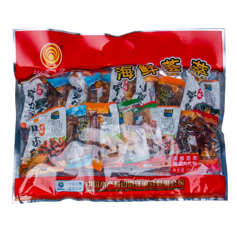 明珠海鲜荟萃436g小黄鱼鱿鱼丝即食休闲小零食大礼包组合舟山特产